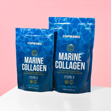 Product Shoot of Collagen Supplements on a Blue Packet 