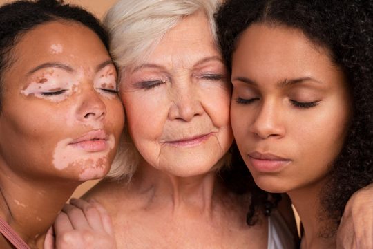 Close up women posing together