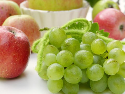 grapes, apples, water