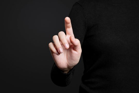 Hand gesture pointing on an invisible screen