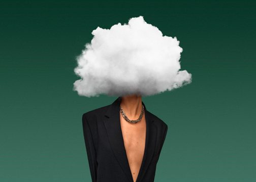 Man with cloud-shaped head front view