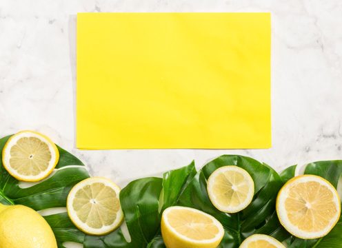 Yellow empty card with lemons